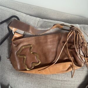 Tous Tan Leather Shoulder Bag with Brass Accents